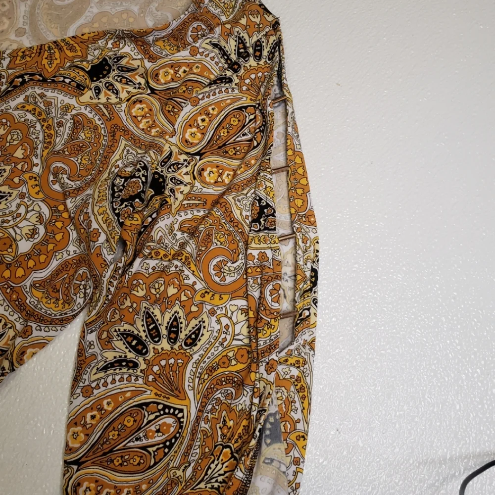 Michael Kors Paisley Yellow Gold and Black Printed Top